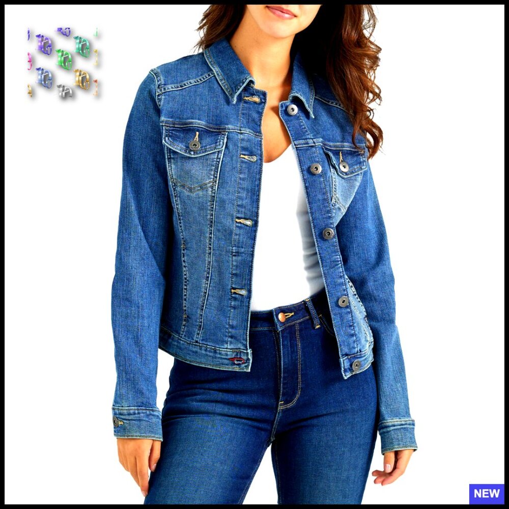 Stretch Denim Jacket Classic Wardrobe Staple Button Closure Comfort Fit